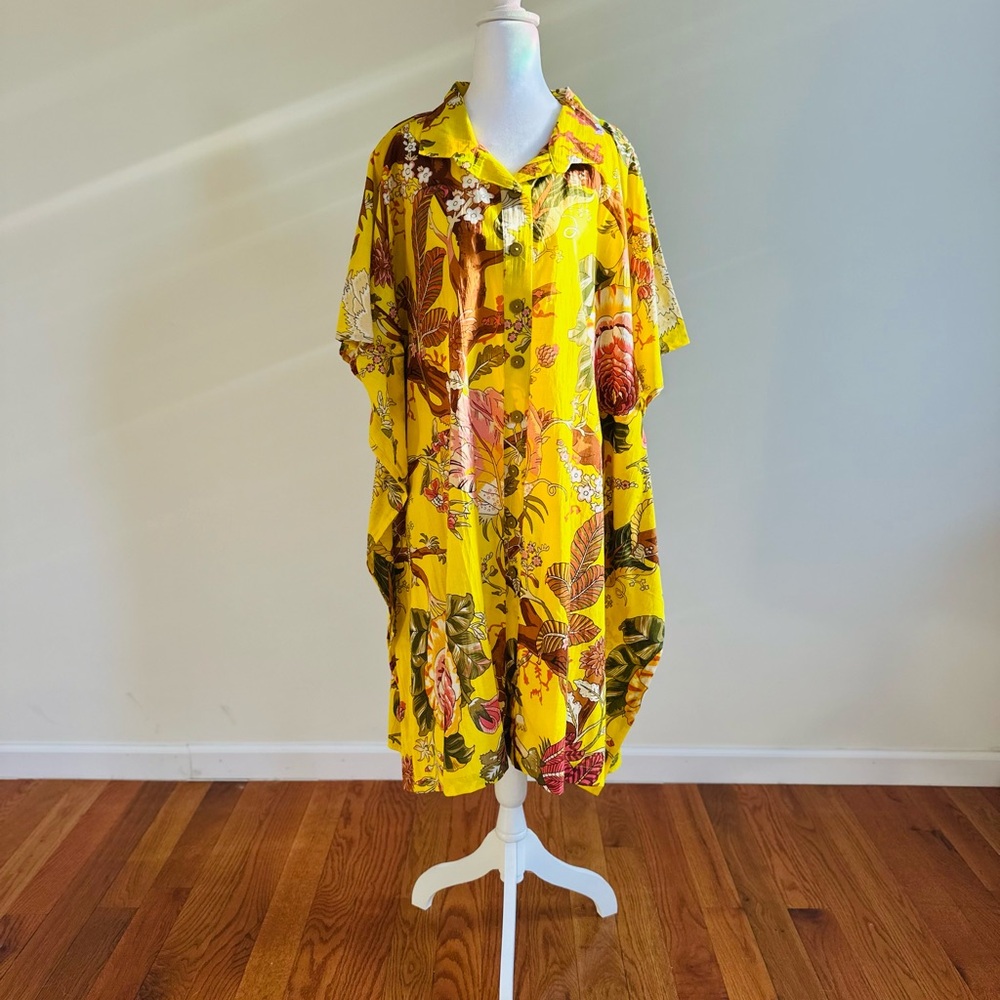 Golden Hour Yellow Short Kaftan Shirt Dress - One Size Fits Most Standard/Plus